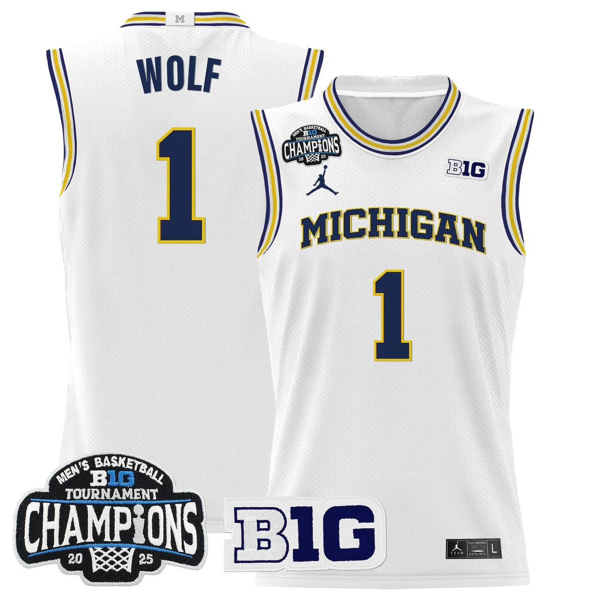 MICH 2025 Big Ten Conference Tournament Champions Basketball Jersey - Stitched