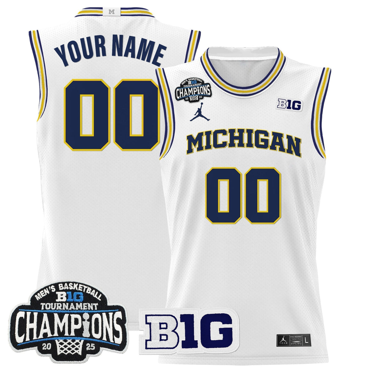 MICH 2025 Big Ten Conference Tournament Champions Basketball Custom Jersey - Stitched