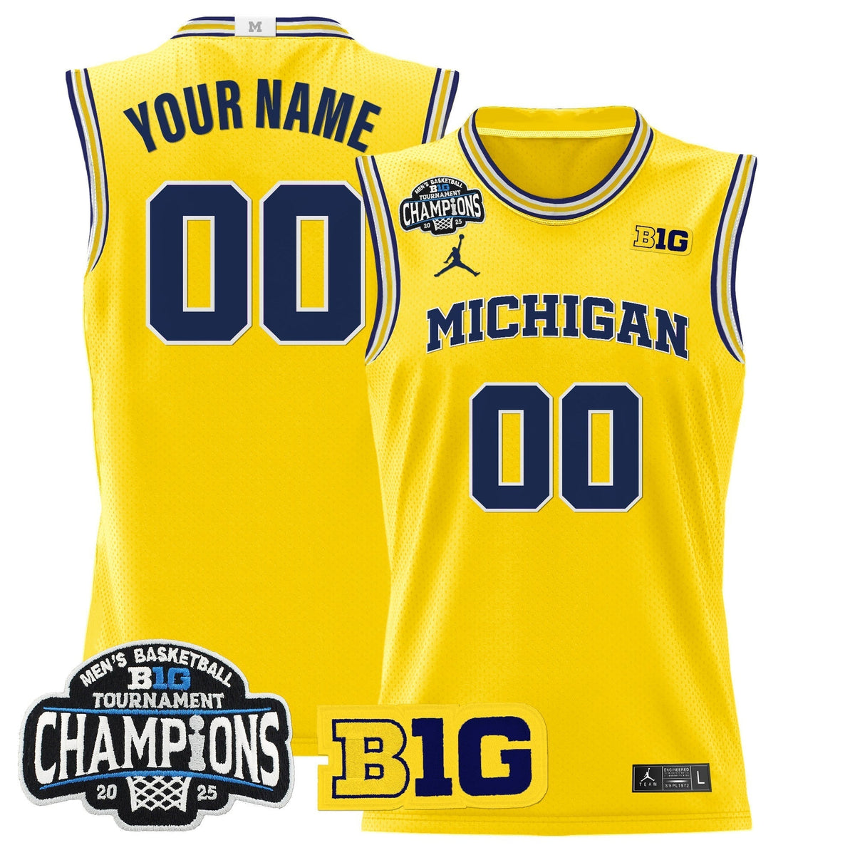 MICH 2025 Big Ten Conference Tournament Champions Basketball Custom Jersey - Stitched