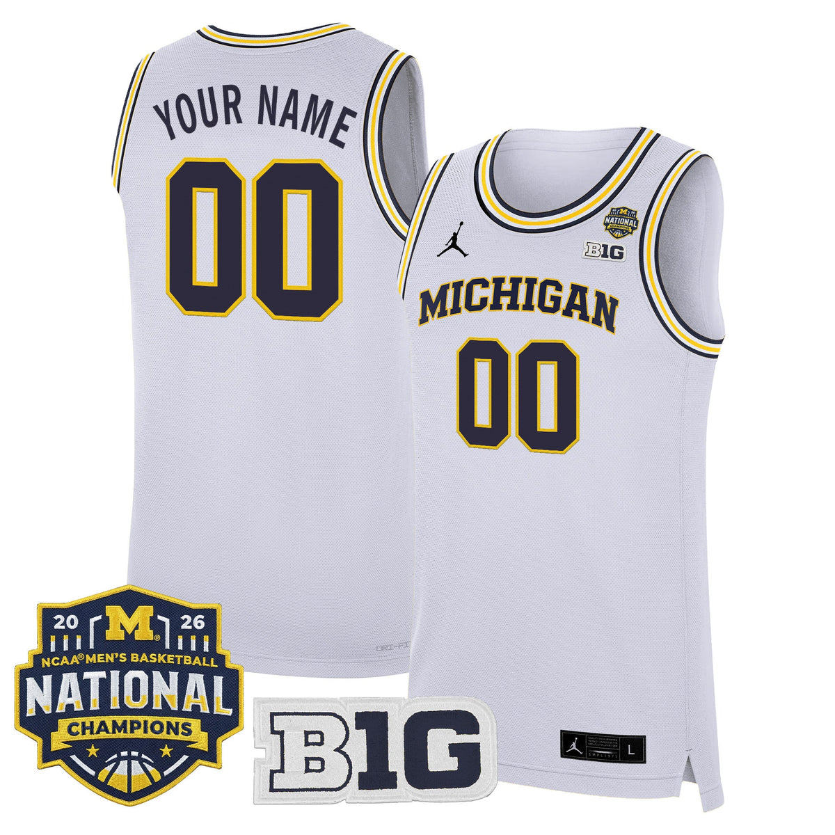 Michigan Wolverines 2026 National Champions Patch Basketball Custom Jersey - All Stitched