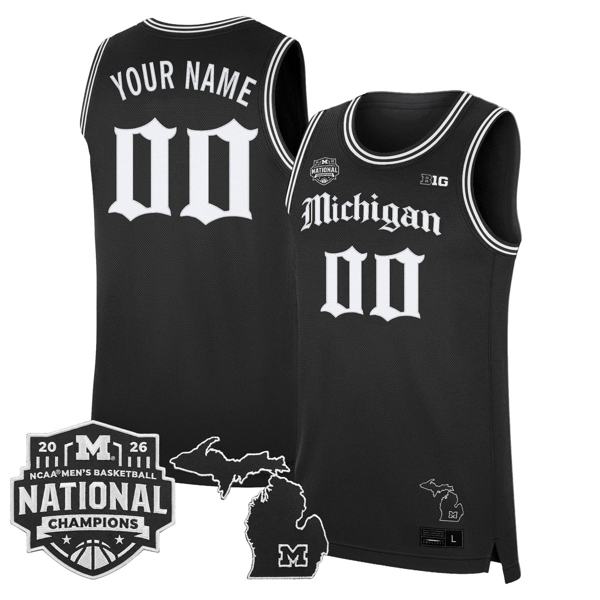 Michigan Wolverines 2026 National Champions Patch Custom Basketball Jersey - Gothic Edition - All Stitched