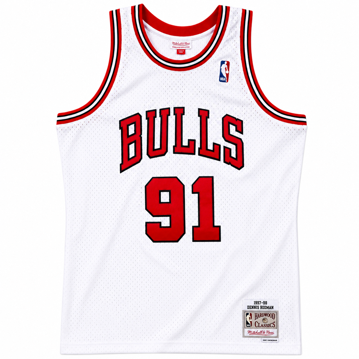 Men's Chicago Bulls Dennis Rodman Mitchell & Ness White 1997-98 Hardwood Classics Swingman Jersey
