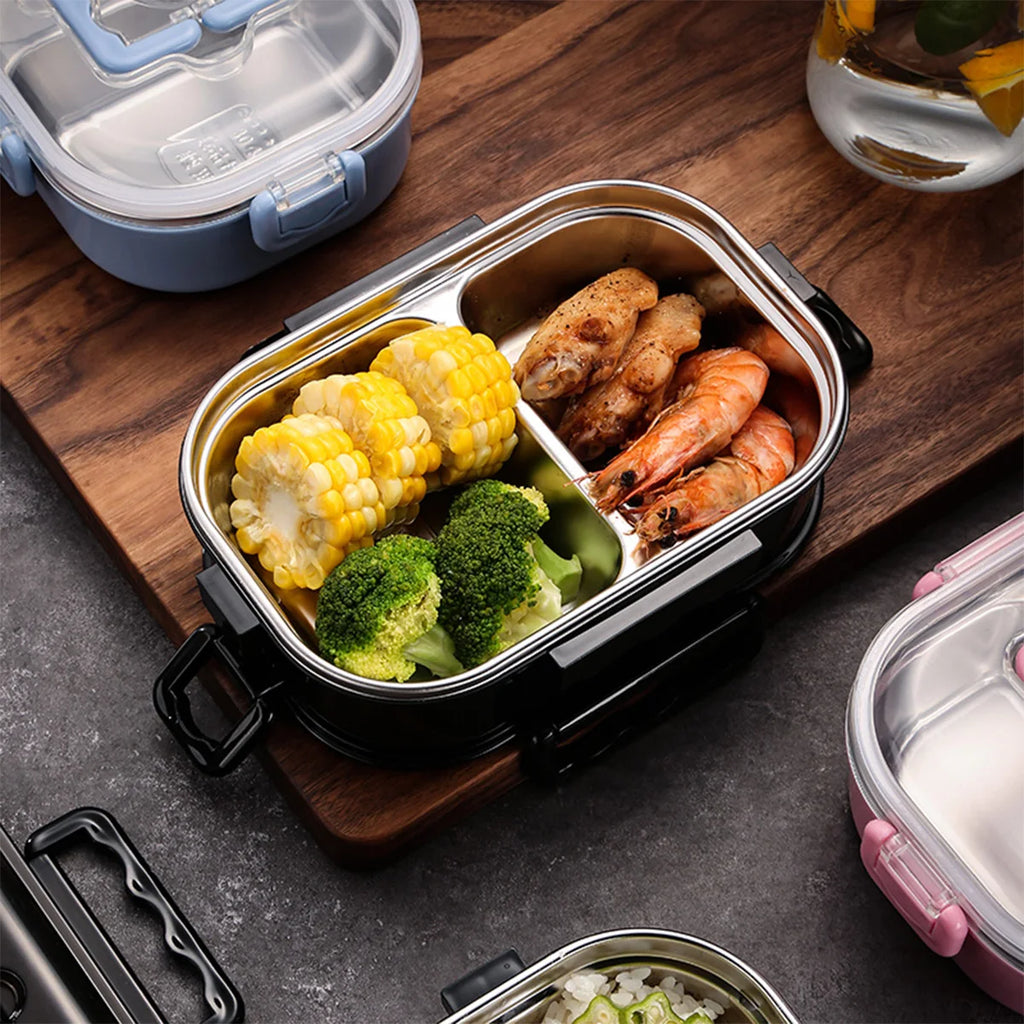 Food-Grade Black Double-Layer Insulated Lunch Box food Container Leakproof Thermal Bento box for Student Office School Camping