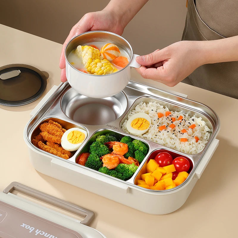 304 Stainless Steel Insulated Lunch Box Office Worker Students Sealed Portable Bento Microwae Heating Food Containe