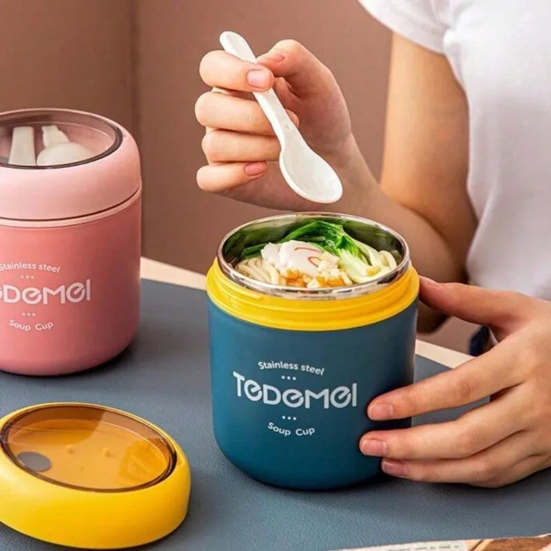 Premium Stainless Steel Insulated Lunch Box with Spoon Leak-Proof Thermal Container for Office Travel  Keeps Food Hot or Cold