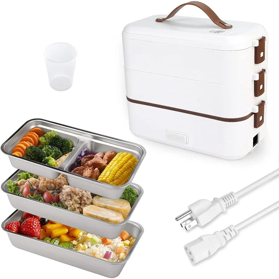Self Cooking Electric Lunch Box Portable Food Warmer for On-the-Go 3 Layers 800ML Slow Cooker Heated Lunch Box for Home Office
