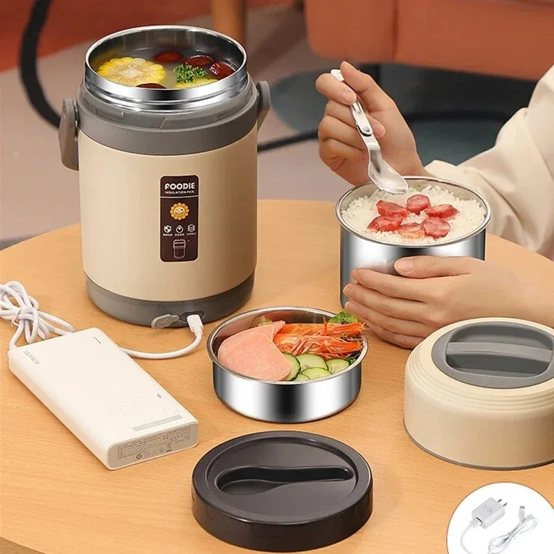 USB Electric Heated Lunch Box Stainless Steel Food Warmer Bento Thermal Boxes for Office School Lunch Box Container Constant 65℃