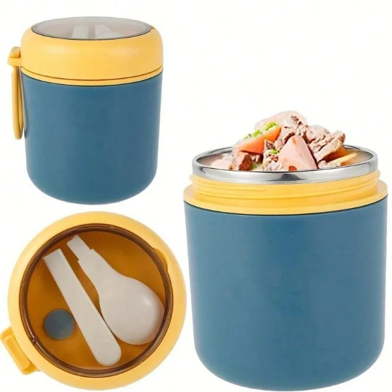 Premium Stainless Steel Insulated Lunch Box with Spoon Leak-Proof Thermal Container for Office Travel  Keeps Food Hot or Cold