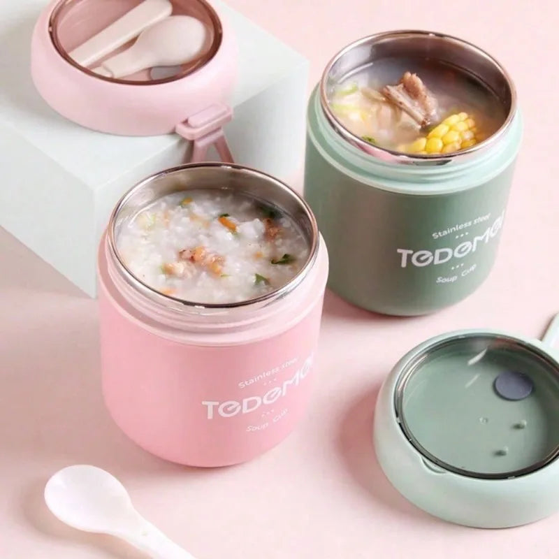 Premium Stainless Steel Insulated Lunch Box with Spoon Leak-Proof Thermal Container for Office Travel  Keeps Food Hot or Cold