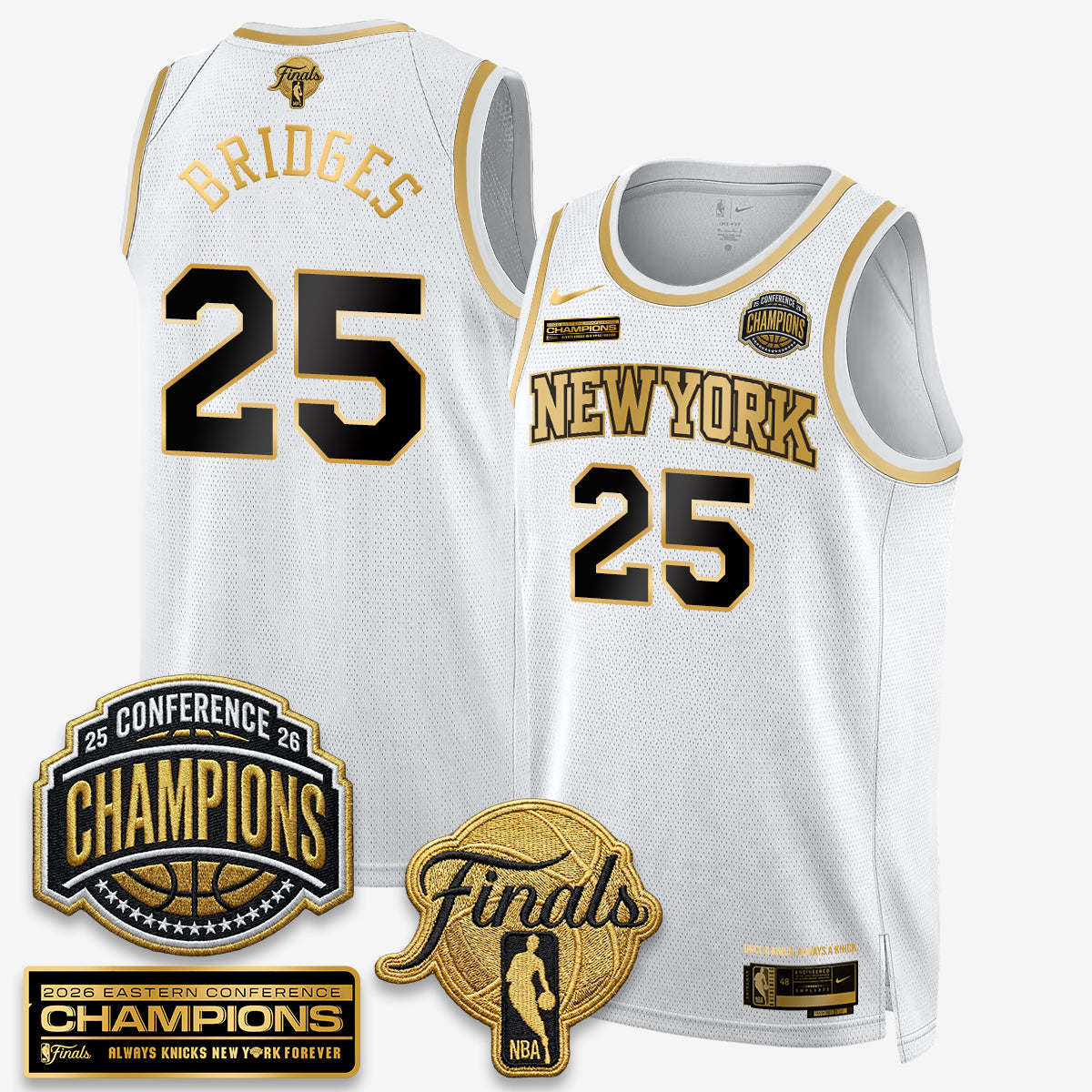 NYK 2026 NBA Eastern Conference Champions White Gold Edition Jersey - Stitched