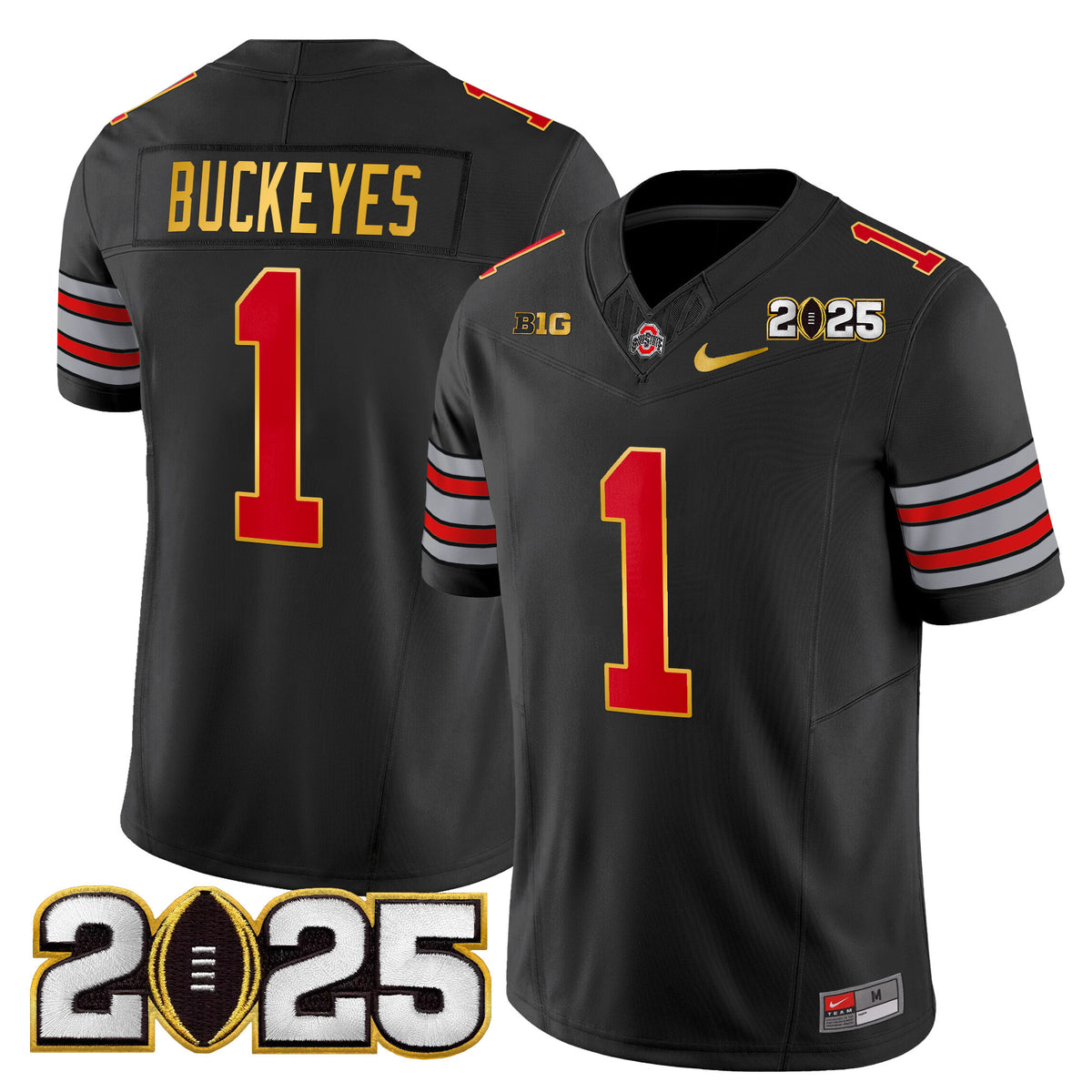 Men's Ohio State Buckeyes 'Heritage Stripe' 2025 CFP Final Patch Gold Trim Vapor Limited Jersey - All Stitched