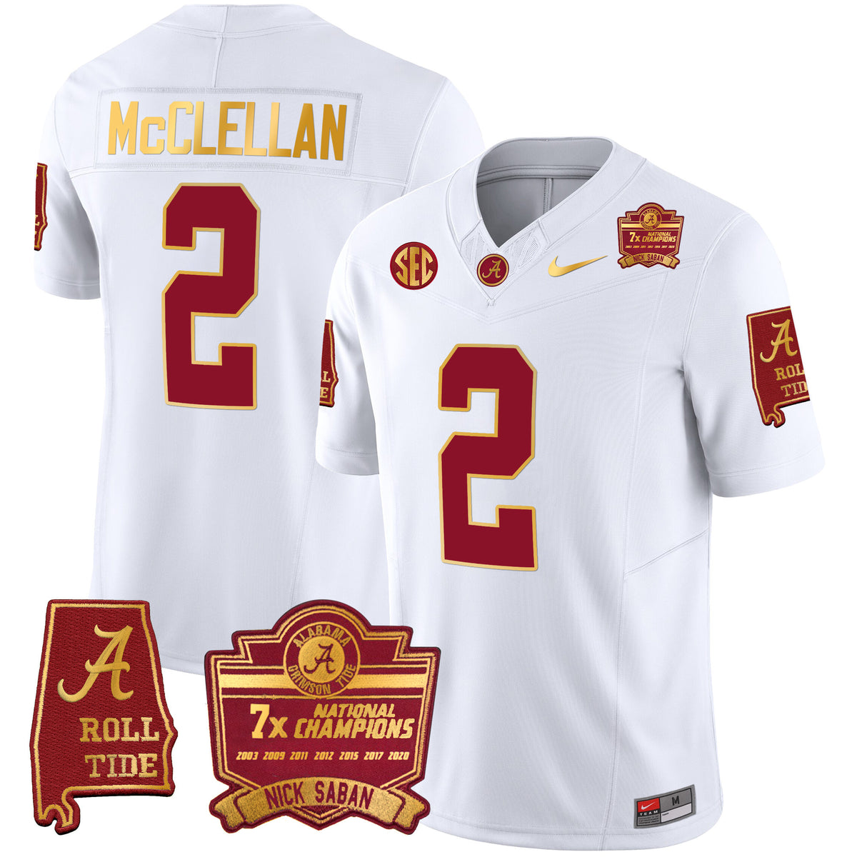 Men's Alabama Crimson Tide Nick Saban 7x Champions Patch Gold Trim Jersey - All Stitched