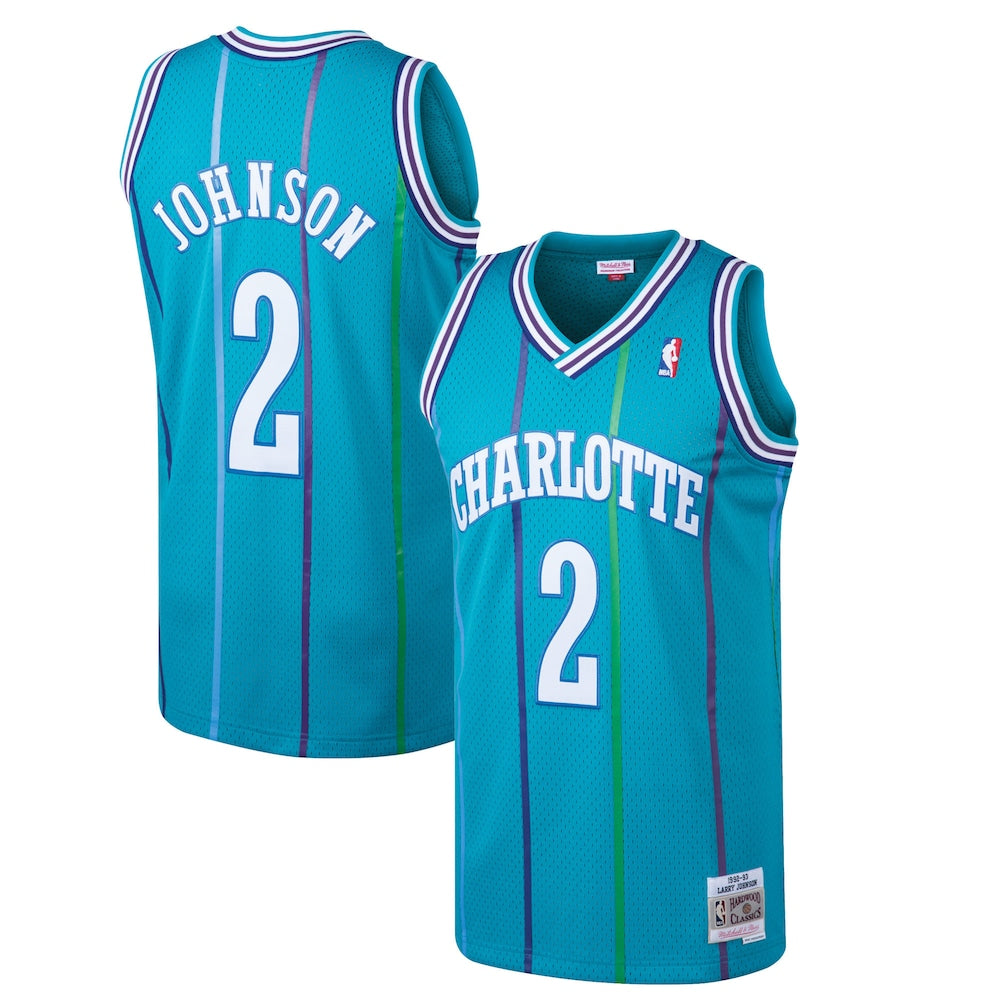 Larry Johnson Teal Charlotte Hornets 1992 93 Hardwood Classics Swingman Jersey | Stitched Jersey RTJS 11775